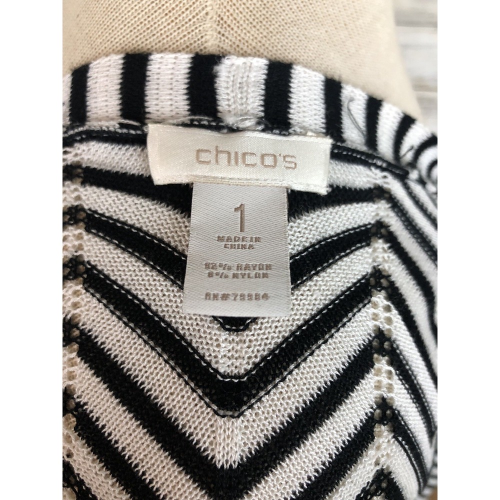 Chico's Open Cardigan Sweater Size 1 - Blue White Black Chevron M - Picture 8 of 8